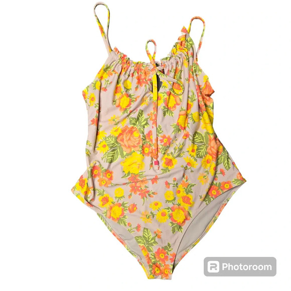 Aerie Printed Ruffle Keyhole One Piece Floral Swimsuit - Picture 2 of 10